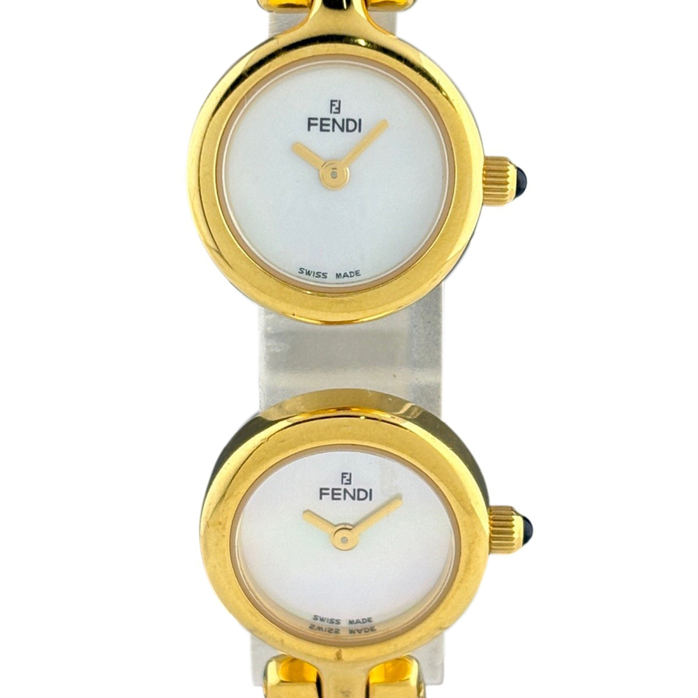 Fendi FENDI Double Face Dual Time Bangle Watch 620L Stainless Steel Gold Plat...